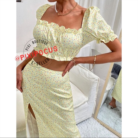 ZARA 2 PIECE SKIRT SET CO-ORD YELLOW PRINT NWT - Picture 2 of 12